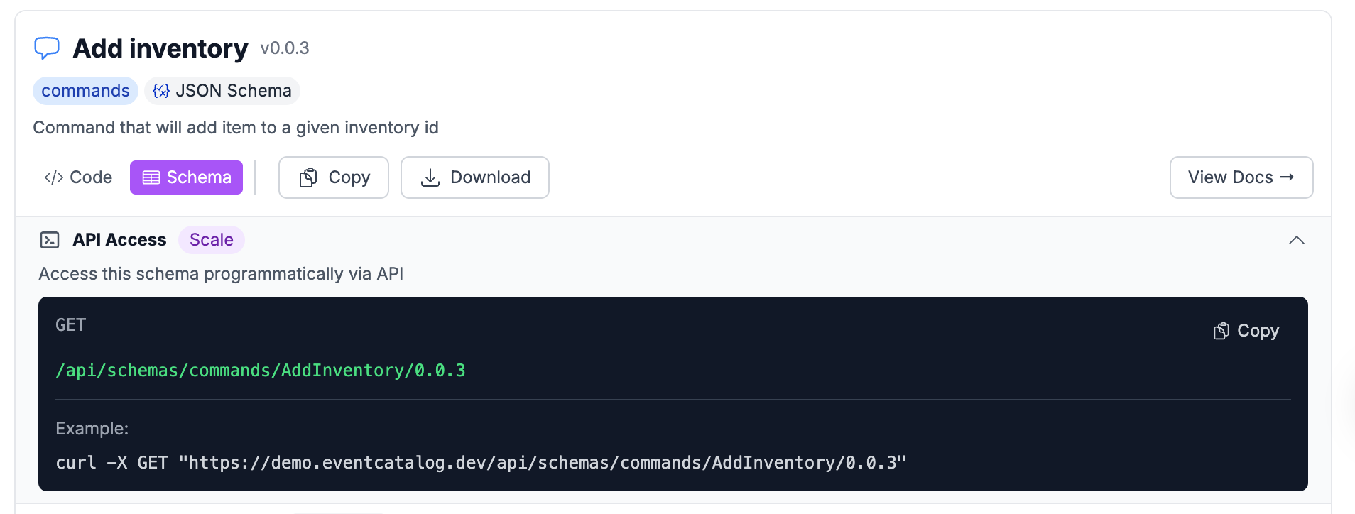 EventCatalog Schema API Access